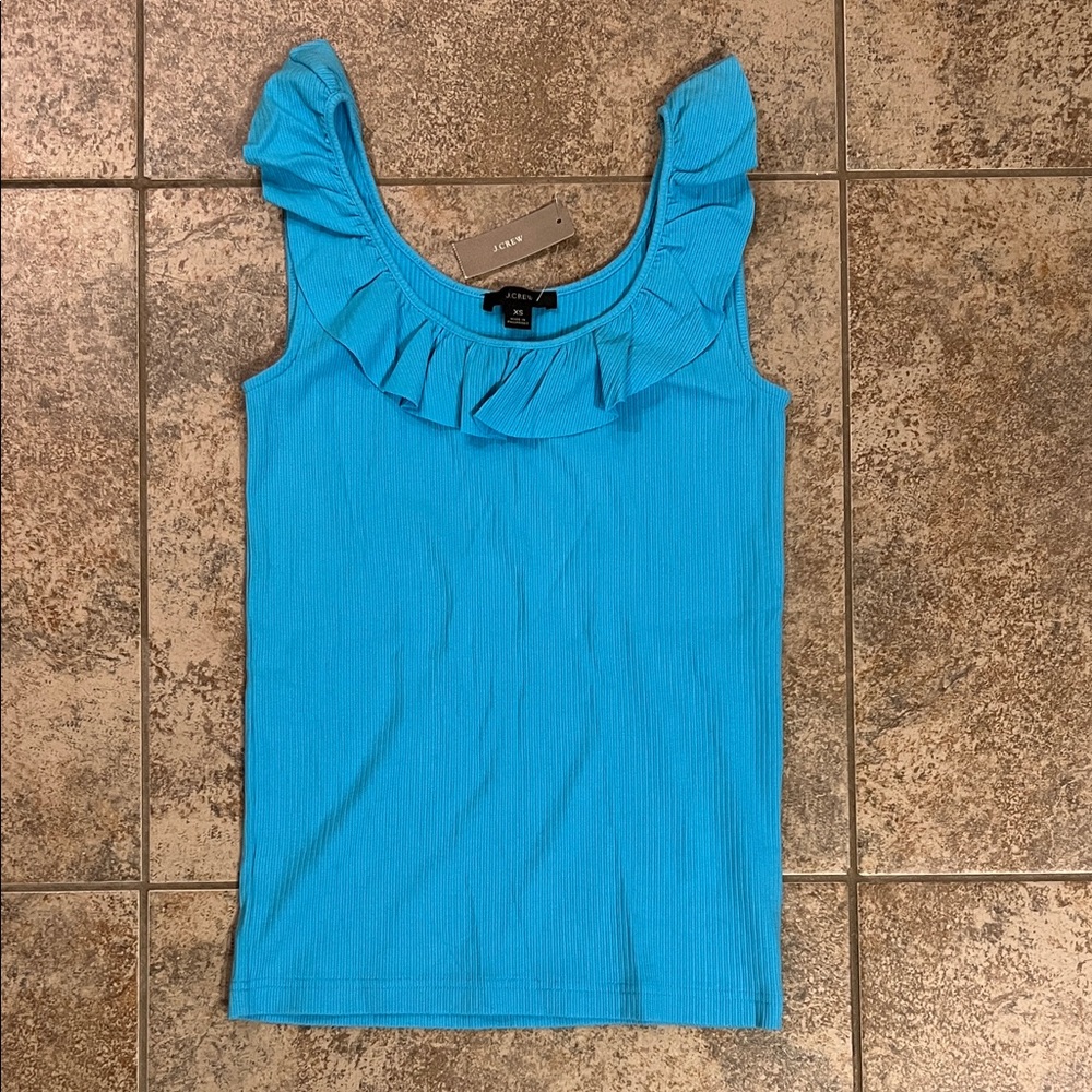 J. Crew Vibrant Blue Ruffled Tank Top